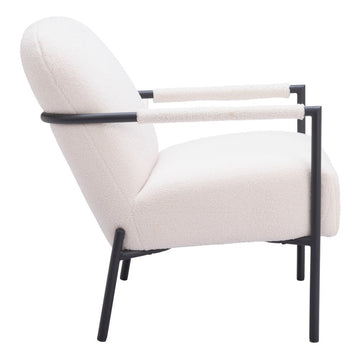 26" Ivory And Black Faux Shearling And Upholstered Arm Chair