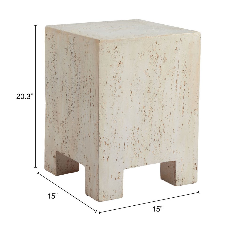 20" Beige Faux Stone Square End Table