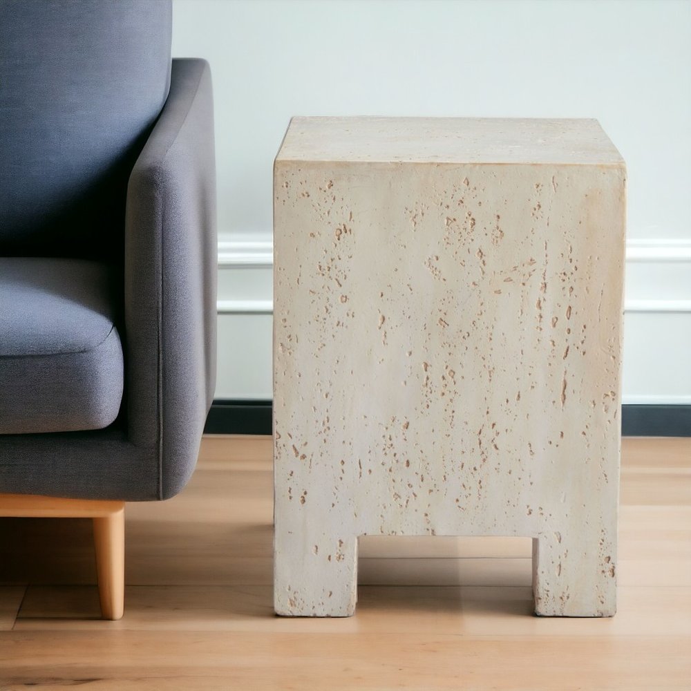 20" Beige Faux Stone Square End Table