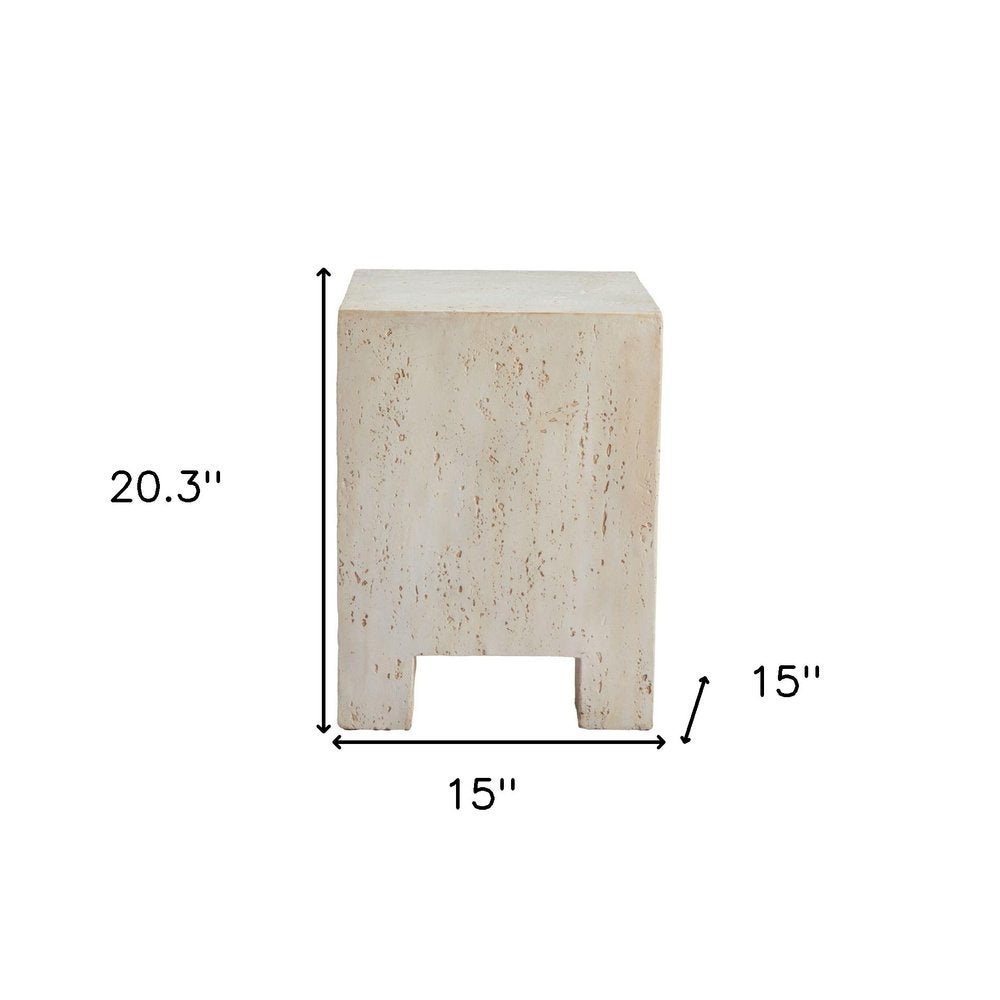 20" Beige Faux Stone Square End Table