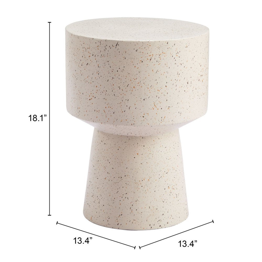 18" Beige Faux Stone Round Pedestal End Table