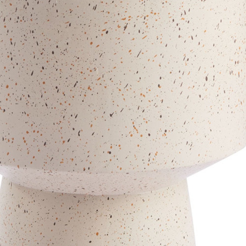 18" Beige Faux Stone Round Pedestal End Table