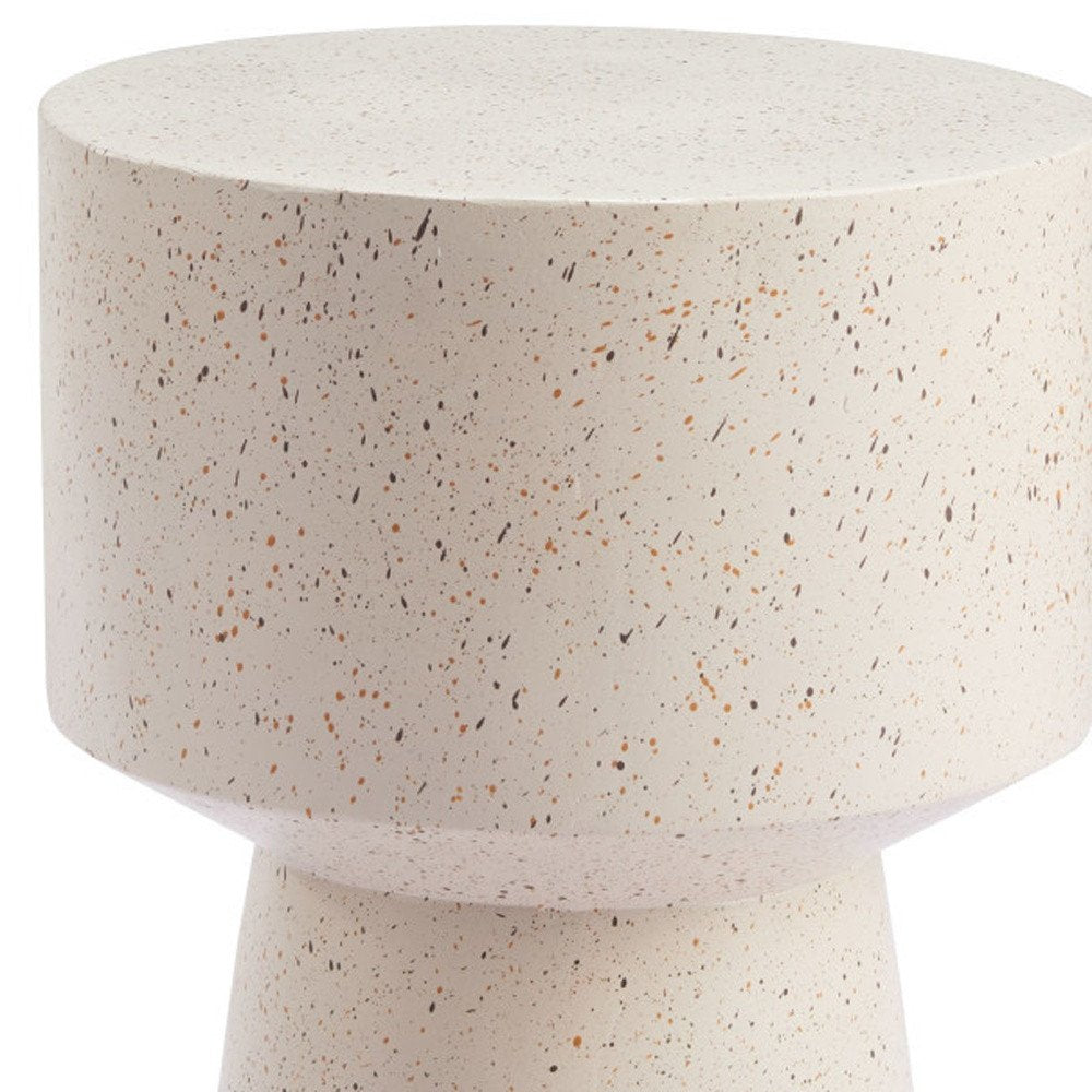 18" Beige Faux Stone Round Pedestal End Table