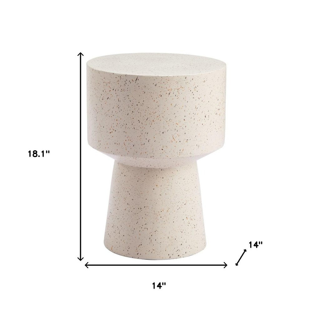 18" Beige Faux Stone Round Pedestal End Table