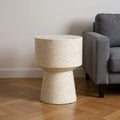 18" Beige Faux Stone Round Pedestal End Table