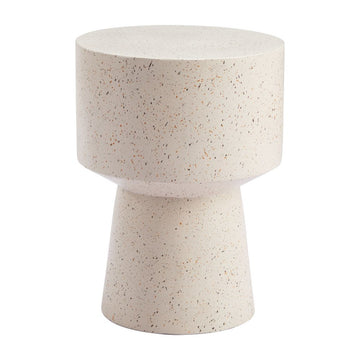 18" Beige Faux Stone Round Pedestal End Table