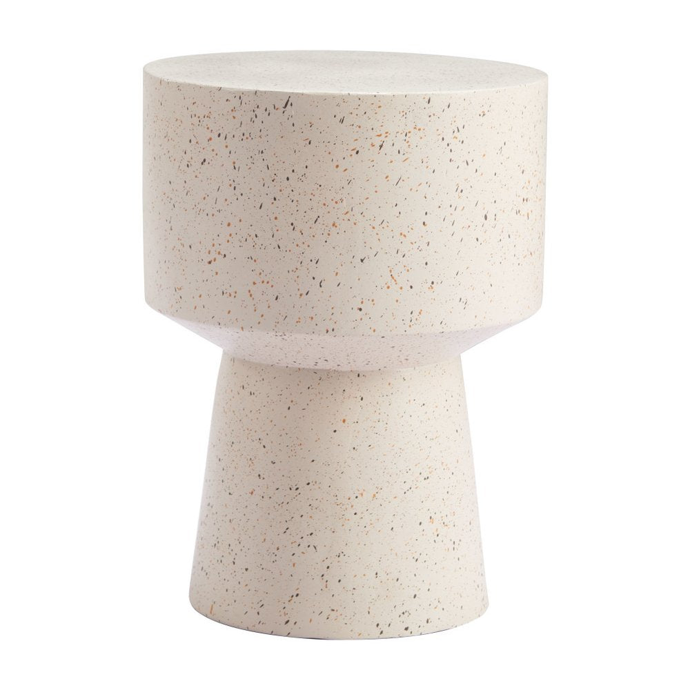 18" Beige Faux Stone Round Pedestal End Table