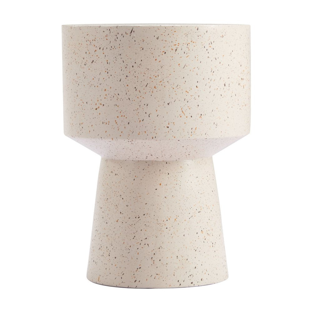 18" Beige Faux Stone Round Pedestal End Table