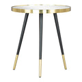 20" Gold and Black Mirrored Glass and Iron Round End Table