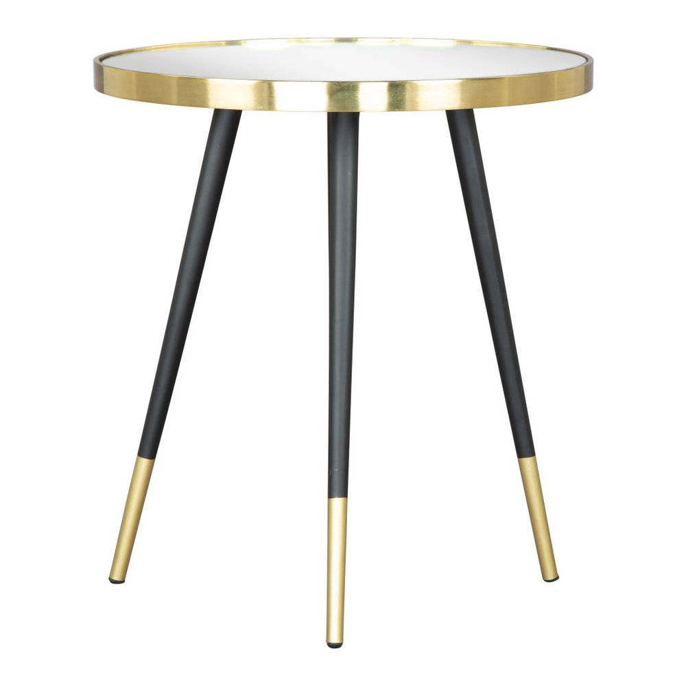 20" Gold and Black Mirrored Glass and Iron Round End Table