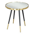 20" Gold and Black Mirrored Glass and Iron Round End Table