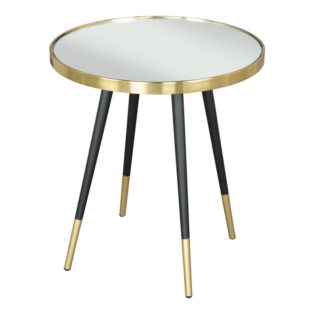 20" Gold and Black Mirrored Glass and Iron Round End Table
