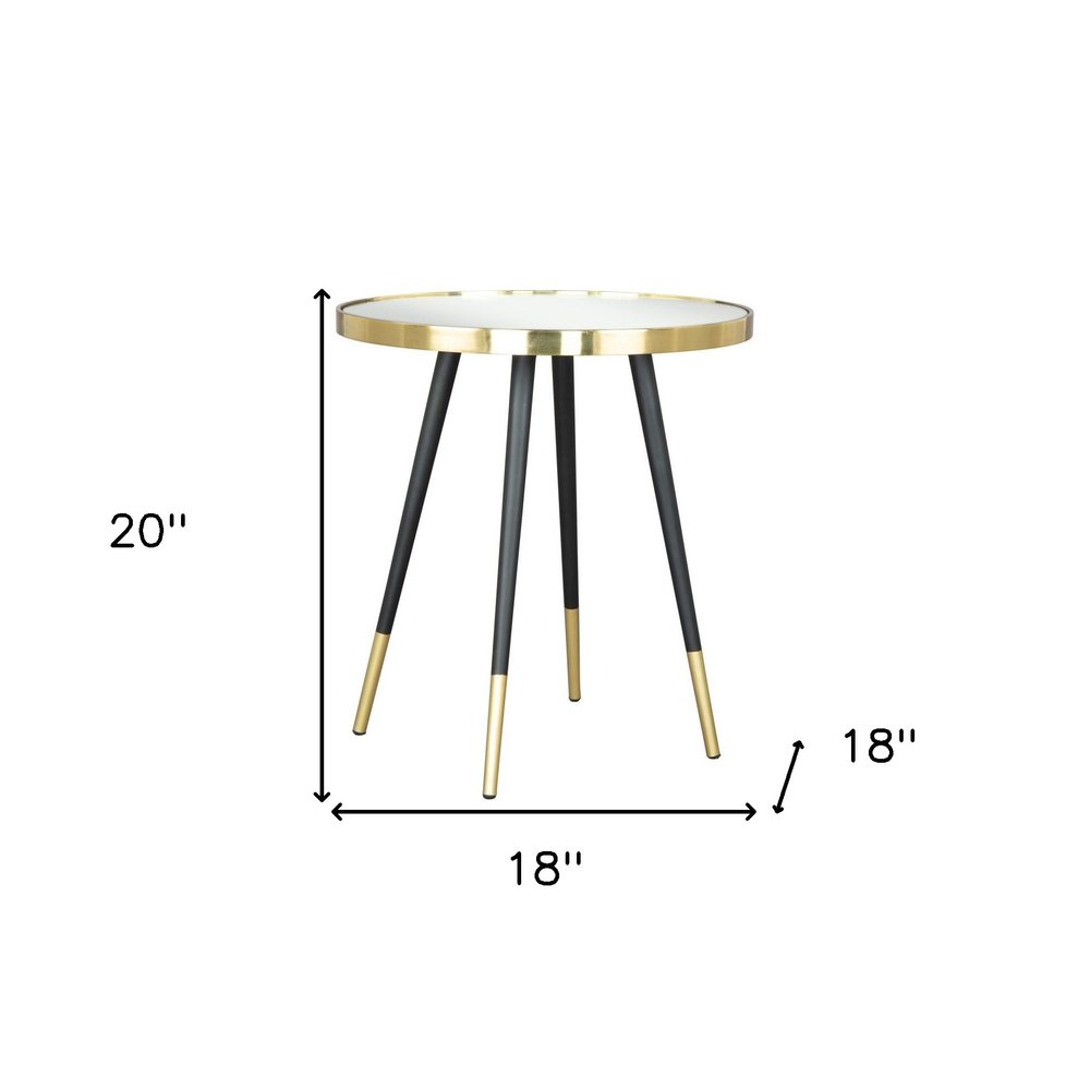 20" Gold and Black Mirrored Glass and Iron Round End Table