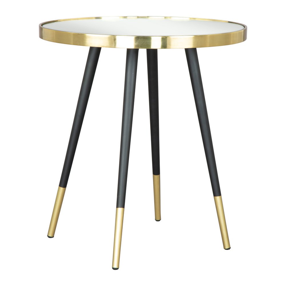 20" Gold and Black Mirrored Glass and Iron Round End Table