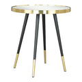 20" Gold and Black Mirrored Glass and Iron Round End Table