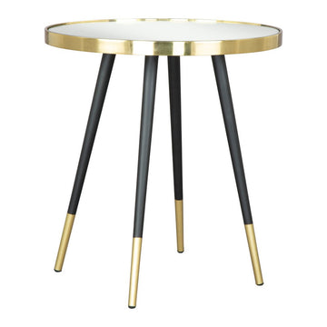 20" Gold and Black Mirrored Glass and Iron Round End Table