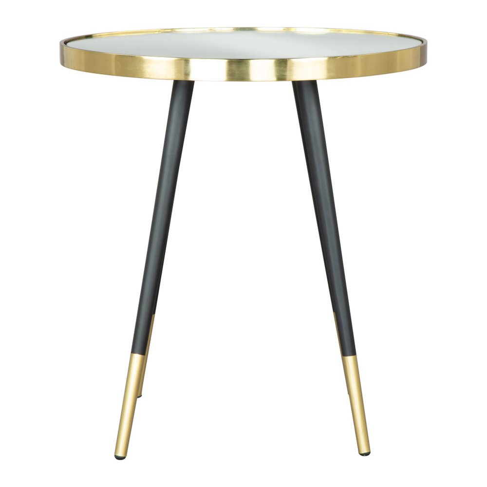 20" Gold and Black Mirrored Glass and Iron Round End Table