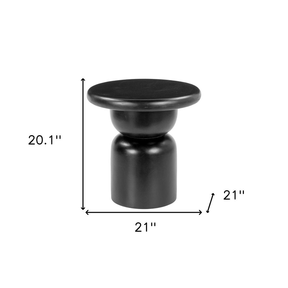 20" Black Solid Wood Round Pedestal End Table