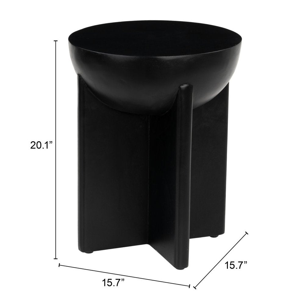 20" Black Solid Wood Round Pedestal End Table