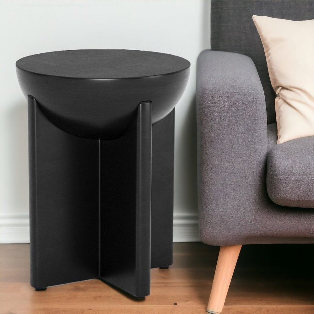 20" Black Solid Wood Round Pedestal End Table