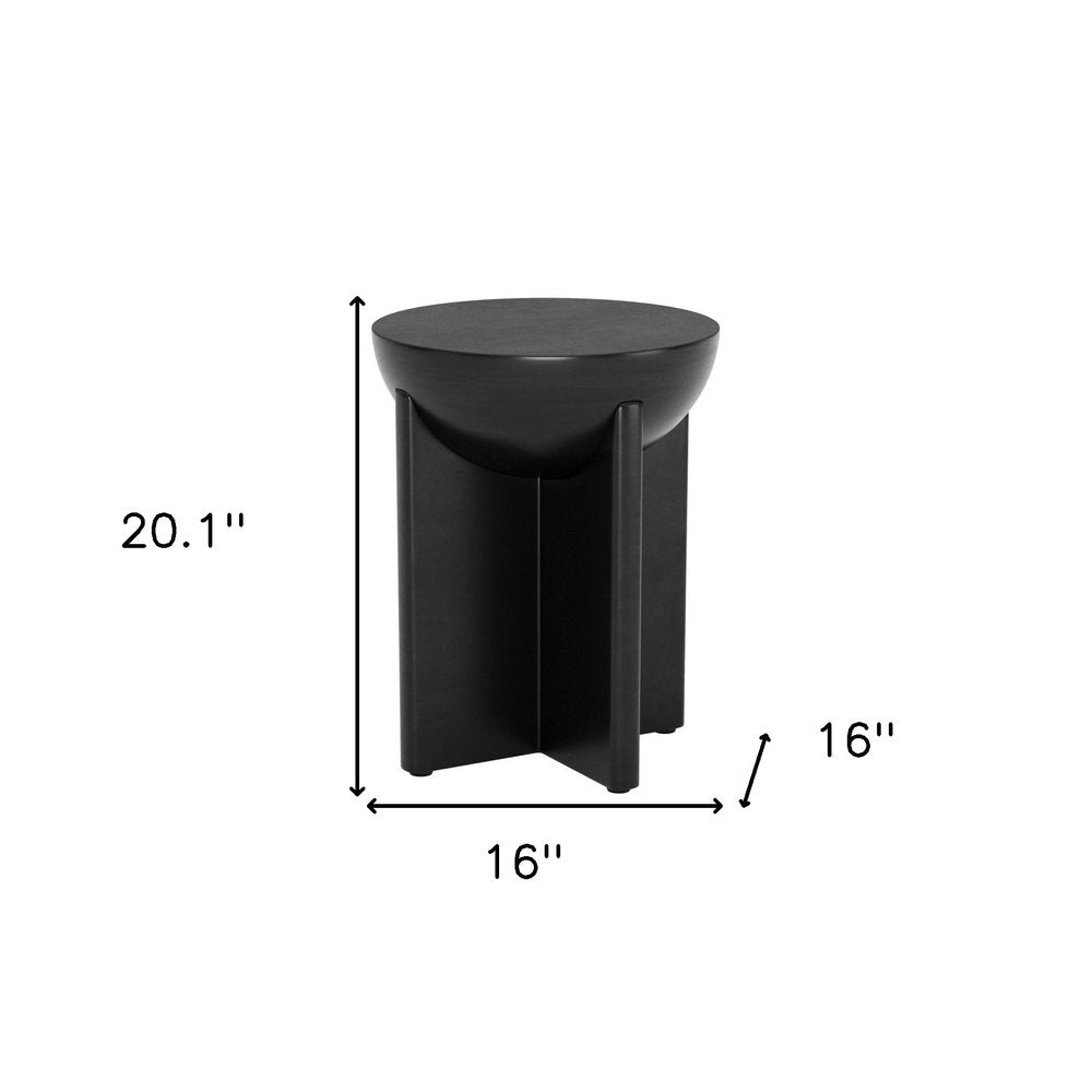 20" Black Solid Wood Round Pedestal End Table