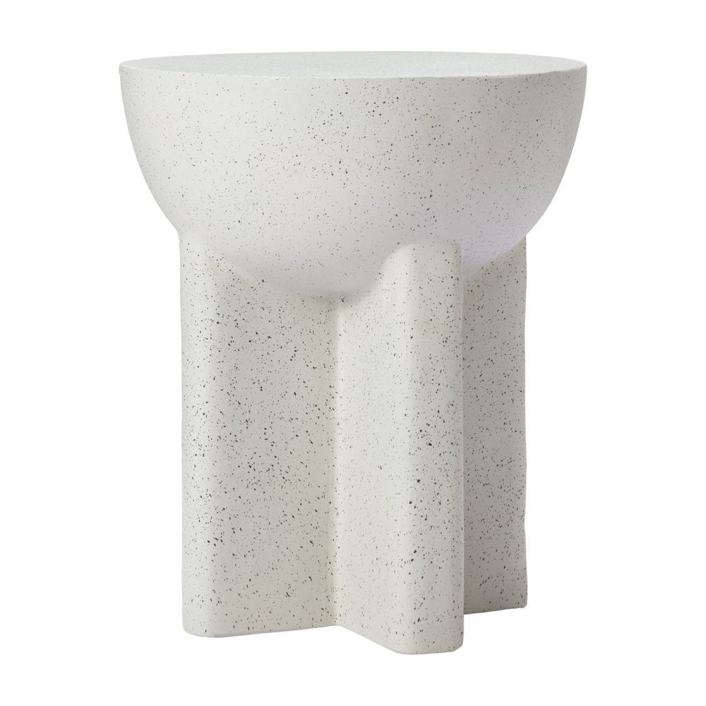18" White Faux Stone Round Pedestal End Table