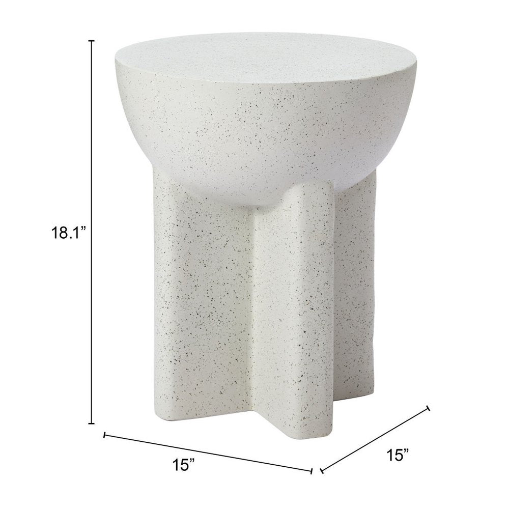 18" White Faux Stone Round Pedestal End Table