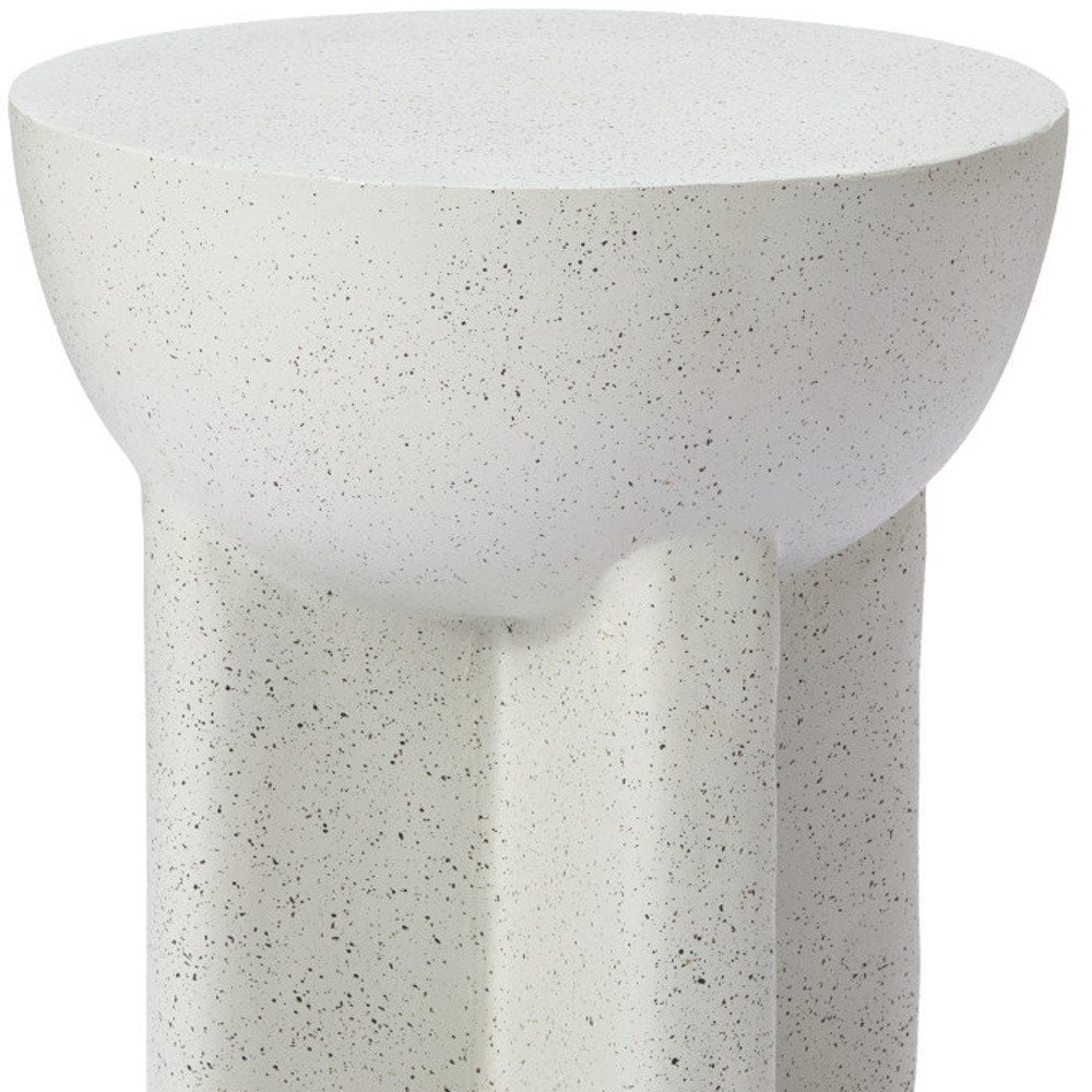 18" White Faux Stone Round Pedestal End Table