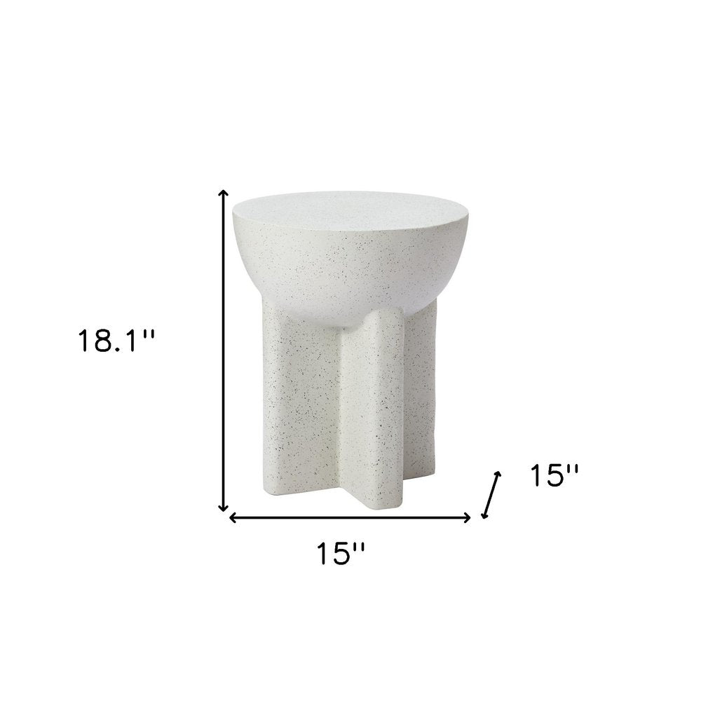 18" White Faux Stone Round Pedestal End Table