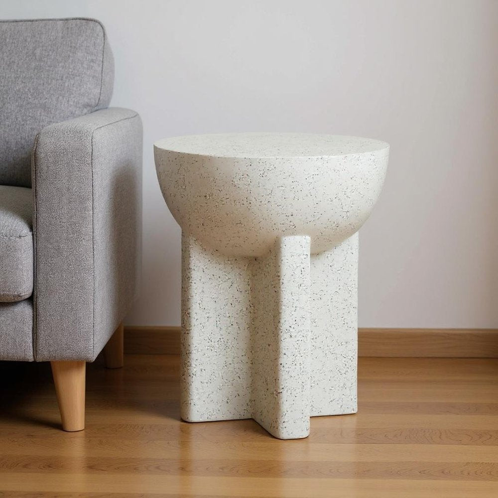 18" White Faux Stone Round Pedestal End Table