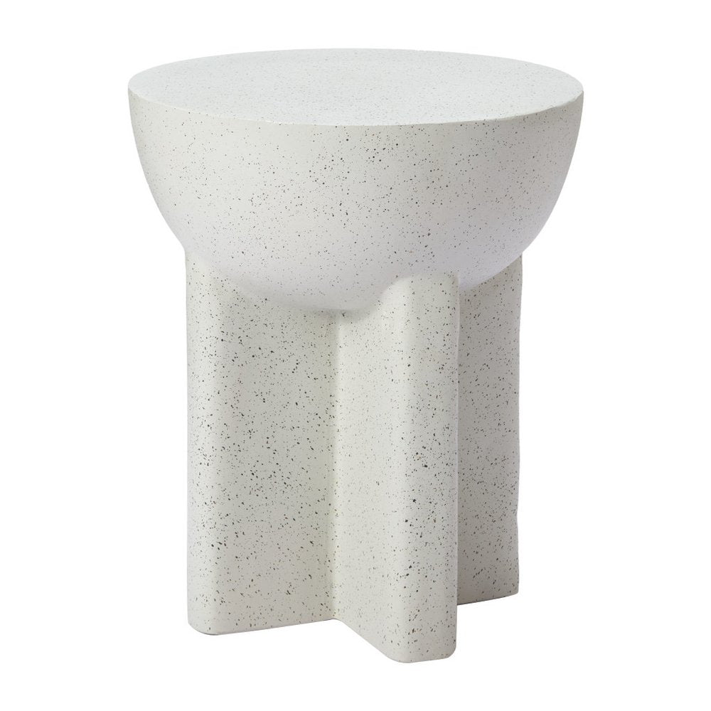 18" White Faux Stone Round Pedestal End Table