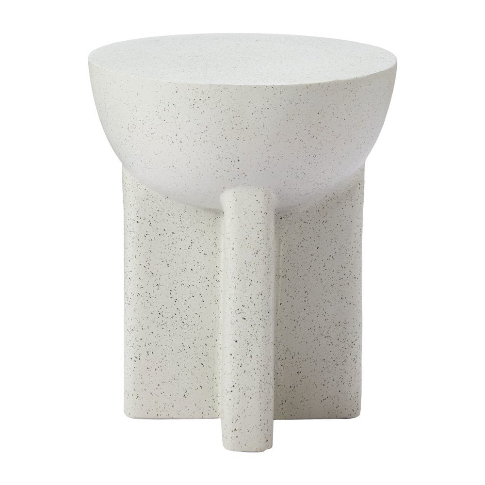 18" White Faux Stone Round Pedestal End Table