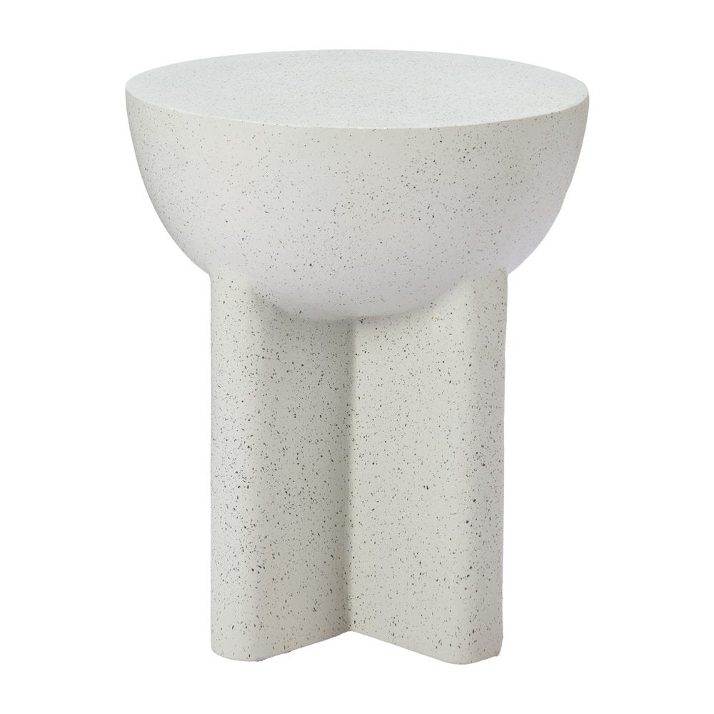 18" White Faux Stone Round Pedestal End Table