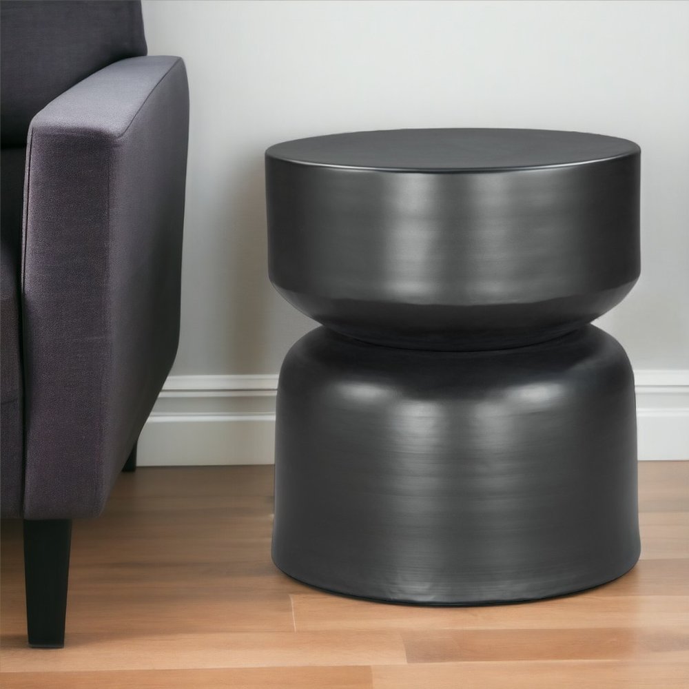 20" Black Iron Round Drum End Table