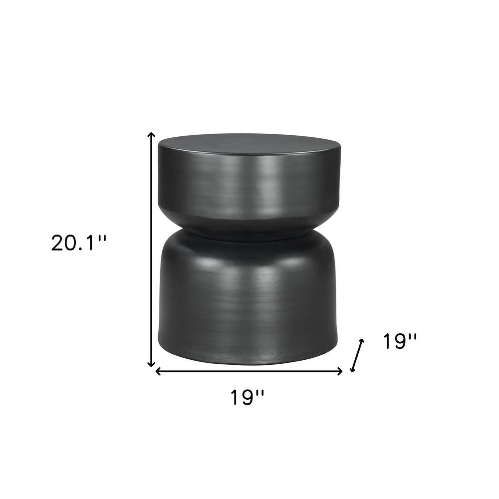 20" Black Iron Round Drum End Table