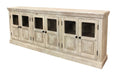93" Antiqued White Distressed Solid Wood Sideboard with Six Glass Doors