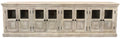 118" Antiqued White Distressed Solid Wood Sideboard with 8 Glass Doors