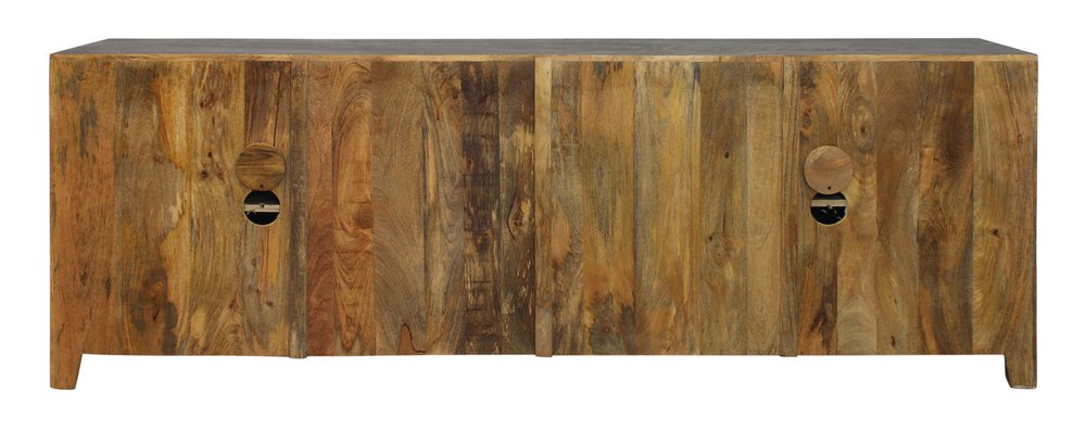 86" Dark Gray Carved Floral Distressed Solid Wood Enclosed Storage TV Stand