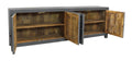 86" Dark Gray Carved Floral Distressed Solid Wood Enclosed Storage TV Stand