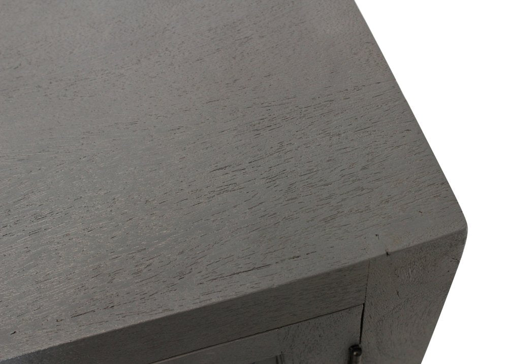 86" Dark Gray Carved Floral Distressed Solid Wood Enclosed Storage TV Stand