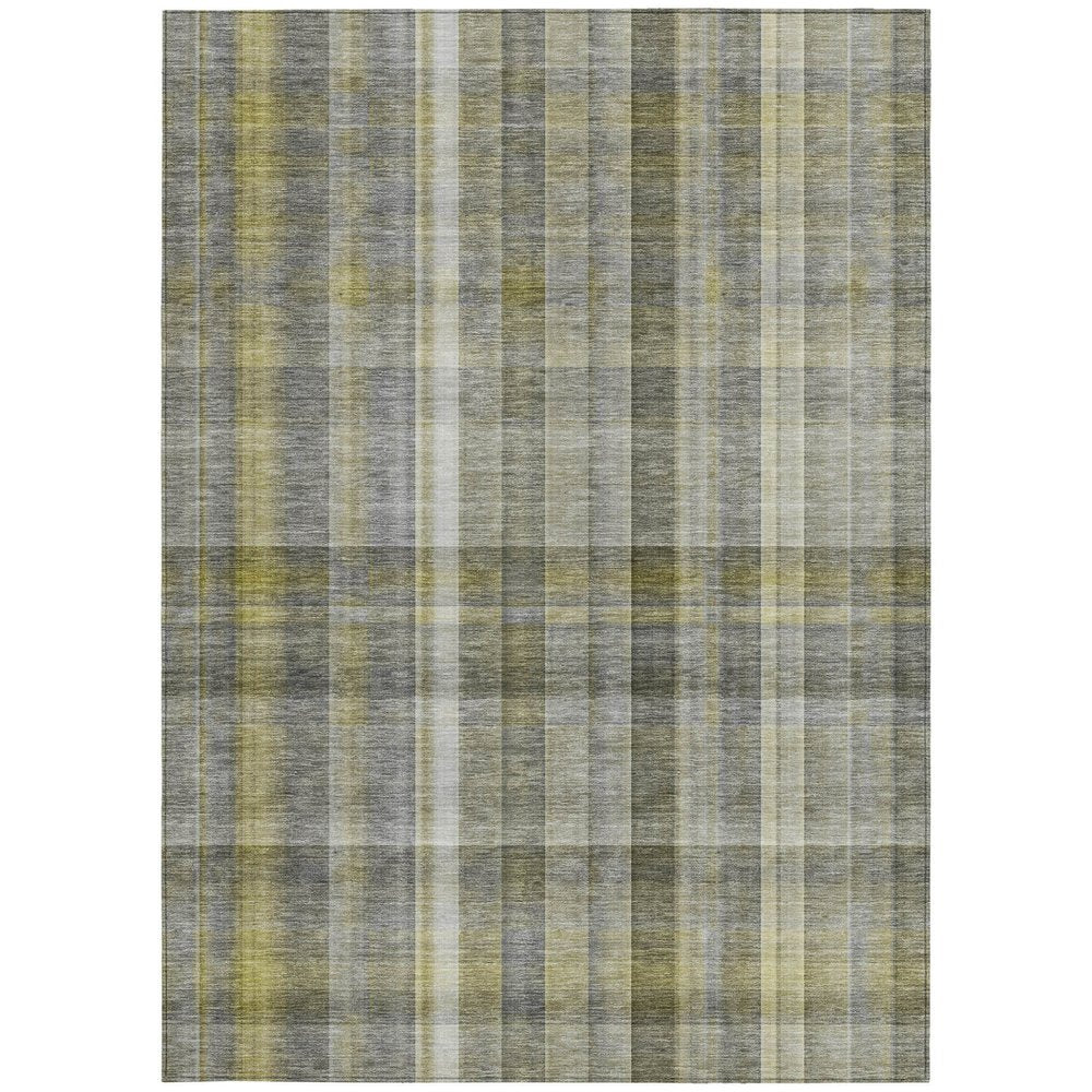 10' X 14' Gray Plaid Washable Non Skid Indoor Outdoor Area Rug