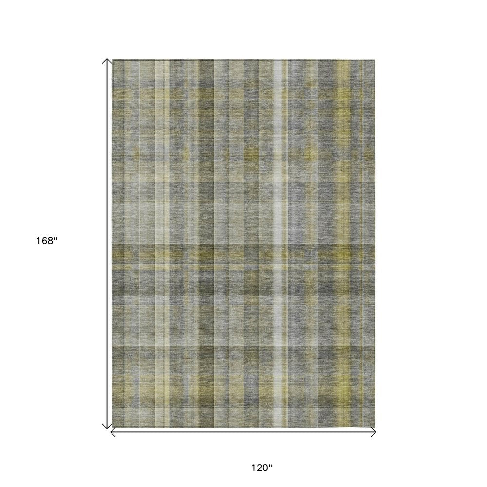 10' X 14' Gray Plaid Washable Non Skid Indoor Outdoor Area Rug