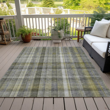 10' X 14' Gray Plaid Washable Non Skid Indoor Outdoor Area Rug