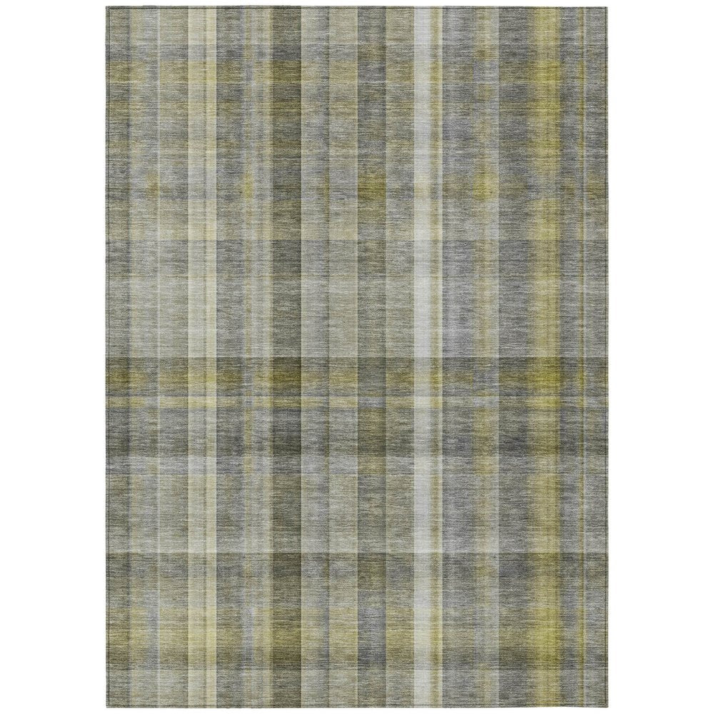 10' X 14' Gray Plaid Washable Non Skid Indoor Outdoor Area Rug