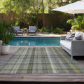 10' X 14' Gray Plaid Washable Non Skid Indoor Outdoor Area Rug