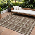 9' X 12' Chocolate and Ivory Plaid Washable Non Skid Indoor Outdoor Area Rug