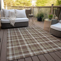 9' X 12' Chocolate and Ivory Plaid Washable Non Skid Indoor Outdoor Area Rug