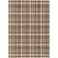 9' X 12' Chocolate and Ivory Plaid Washable Non Skid Indoor Outdoor Area Rug