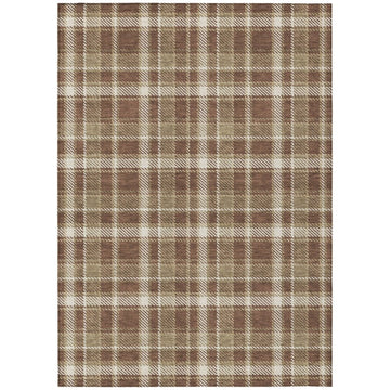 9' X 12' Chocolate and Ivory Plaid Washable Non Skid Indoor Outdoor Area Rug