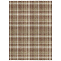 9' X 12' Chocolate and Ivory Plaid Washable Non Skid Indoor Outdoor Area Rug